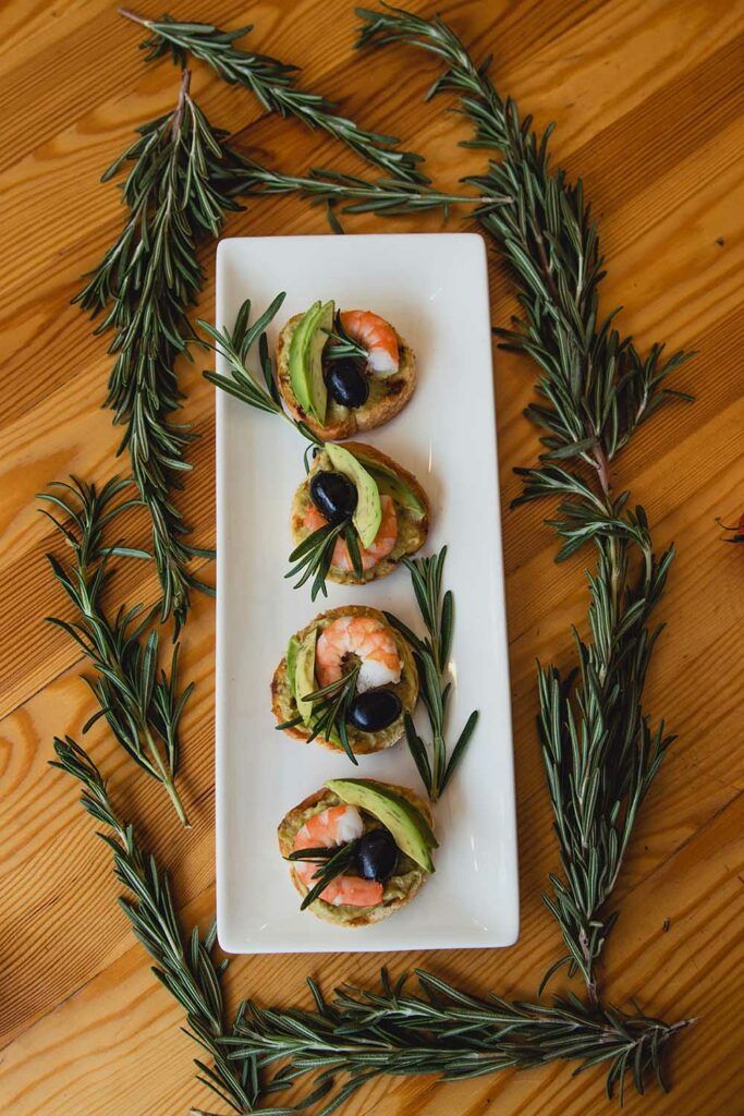 appetizer canape with shrimp and cucumber on plate fqdy736.jpg